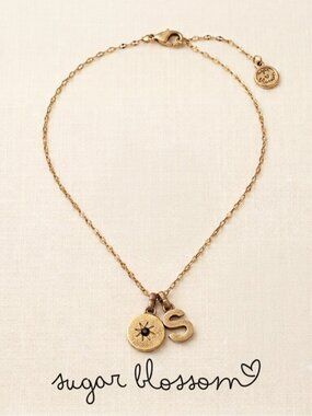 Sugar Blossom Gold-Plated Choker Necklace w/ 2 Charms - Letter S & May Stone